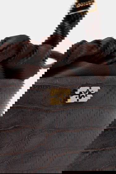 Torbica GANNI Bou Braided Handle Crocodile-Embossed Drawstring Bucket Bag Rjava | A6697, 3