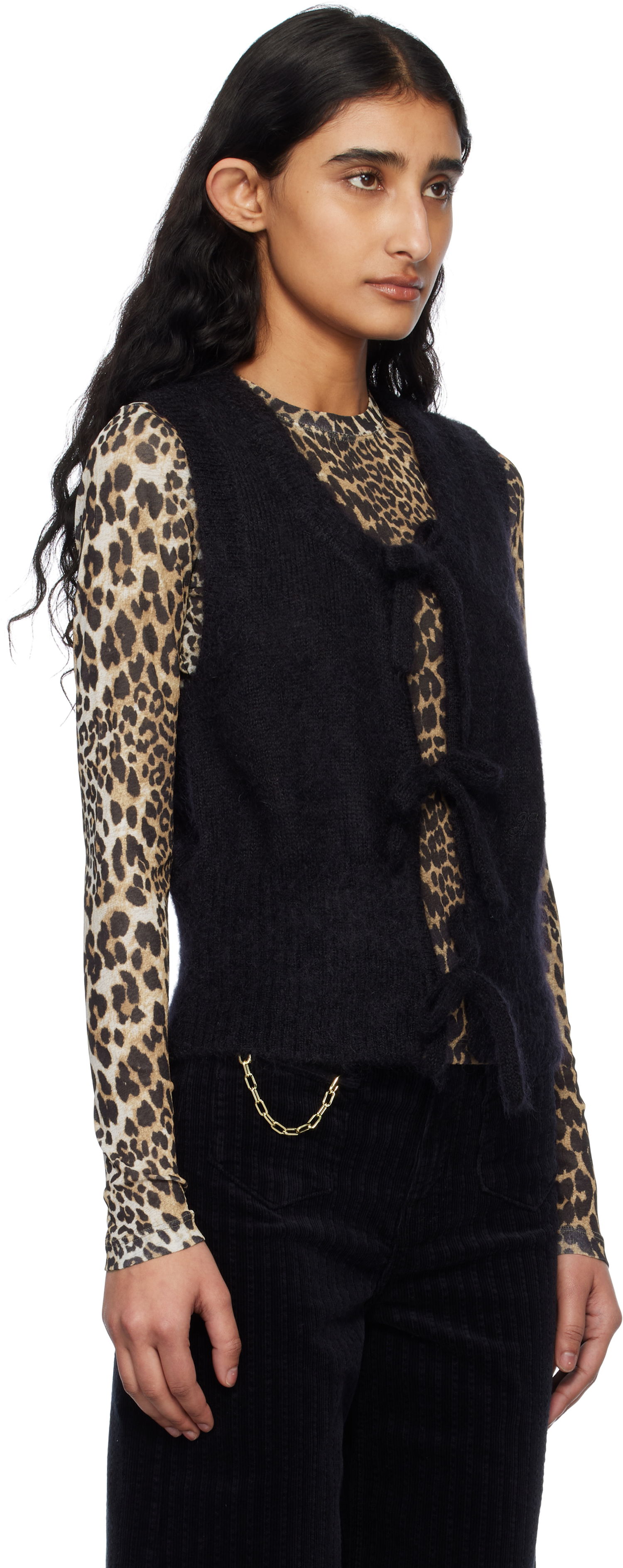 Pleteni pulover GANNI Ganni Tie-Front Knit Vest Črna | K2514, 1