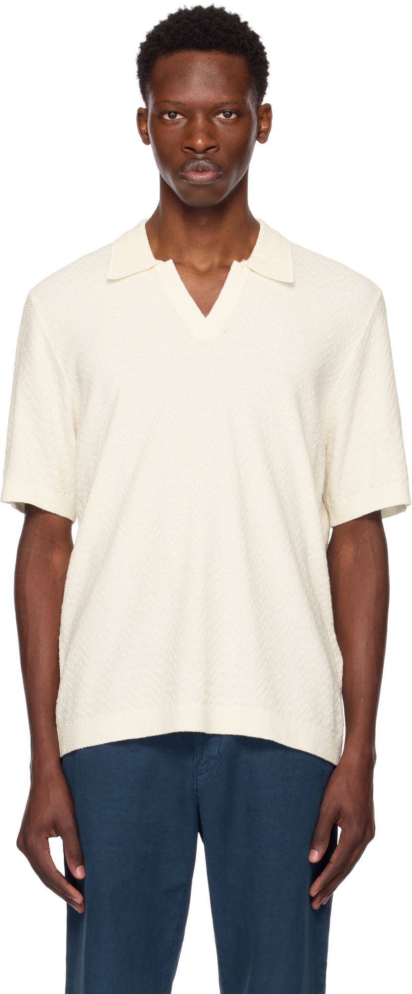 Polo majica rag & bone Rag & Bone Zuma Herringbone Knit Polo Bela | MBS25P019NC19