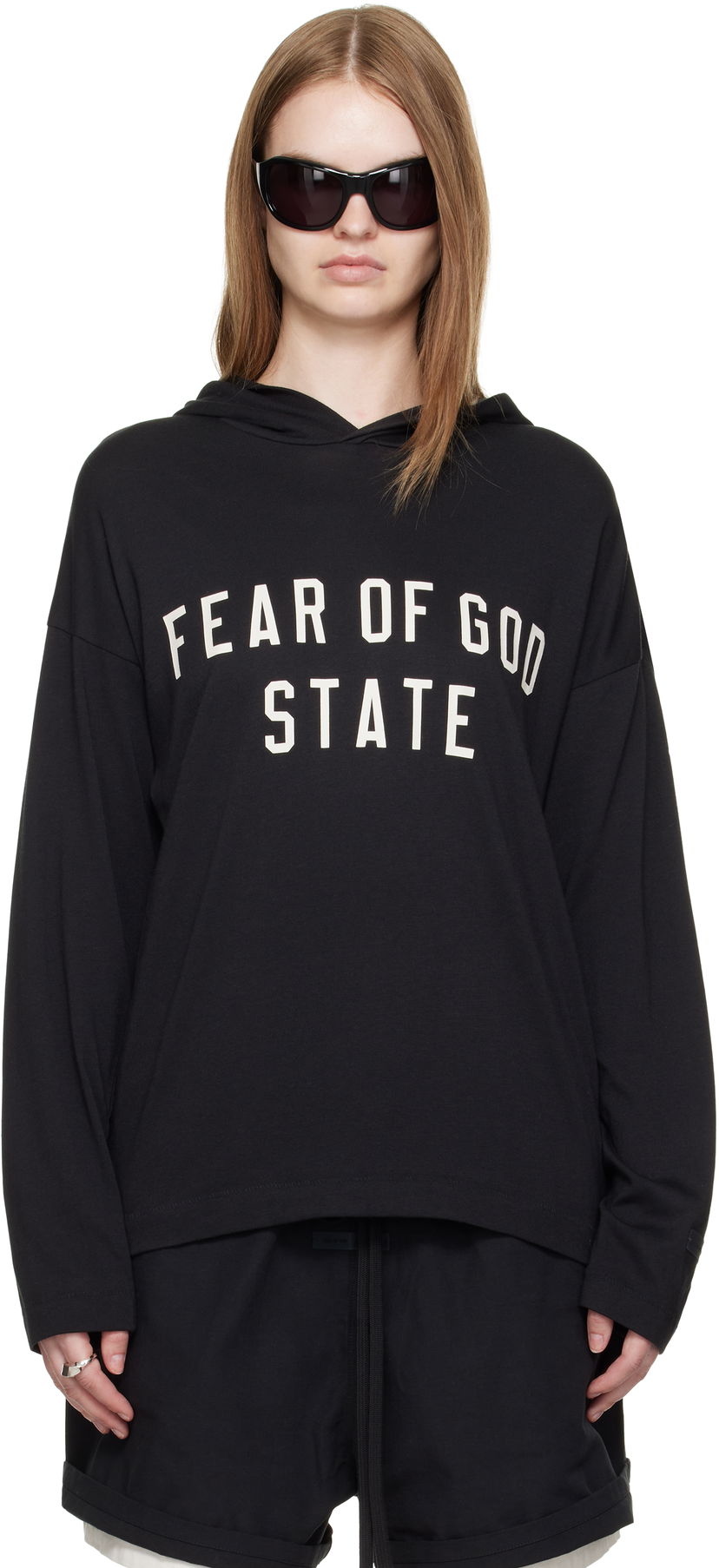 Pulover Fear of God Fear of God ESSENTIALS Long Sleeve Hoodie Črna | 125SP257170FW
