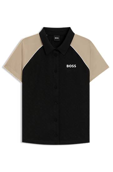 Srajce BOSS BOSS Active Button-Up Top with Monogram Jacquard Fabric Črna | 50544191