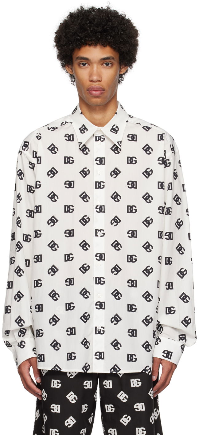 Srajce Dolce & Gabbana White Monogram Shirt Bela | G5IT7THS5OO