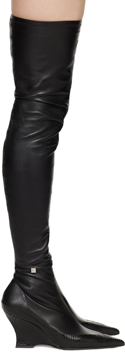 Oblačila Givenchy Givenchy Raven Thigh-High Wedge Boots Črna | BE7038E22G001