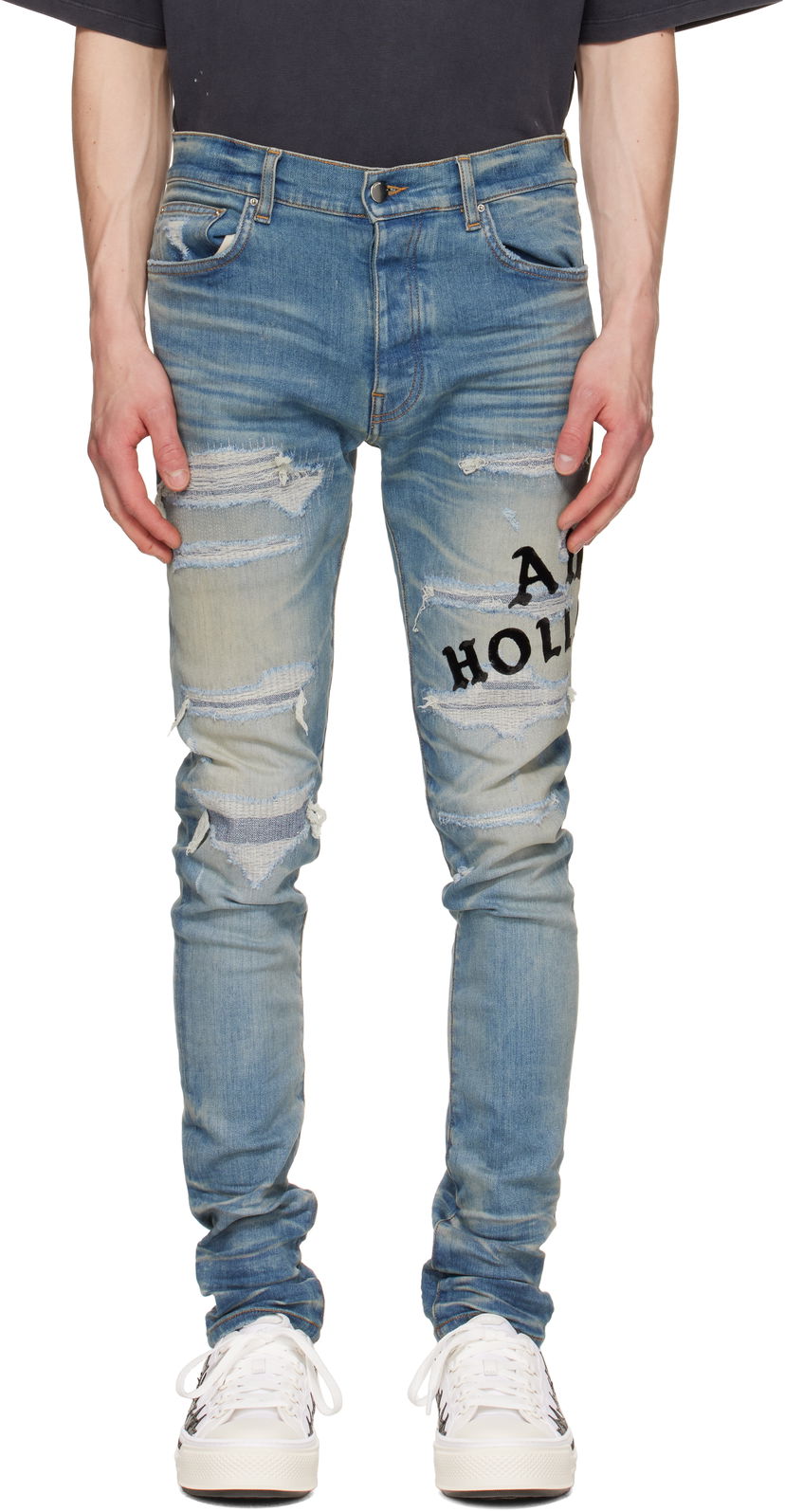 Kavbojke AMIRI AMIRI 'Hollywood' Repaired Jeans Modra | AMDNSY1152