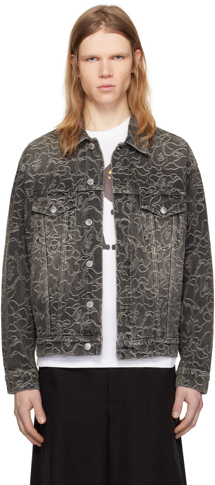 Bomber jakna BAPE Line Camo Jacquard Denim Jacket Črna | 001LJK801326M