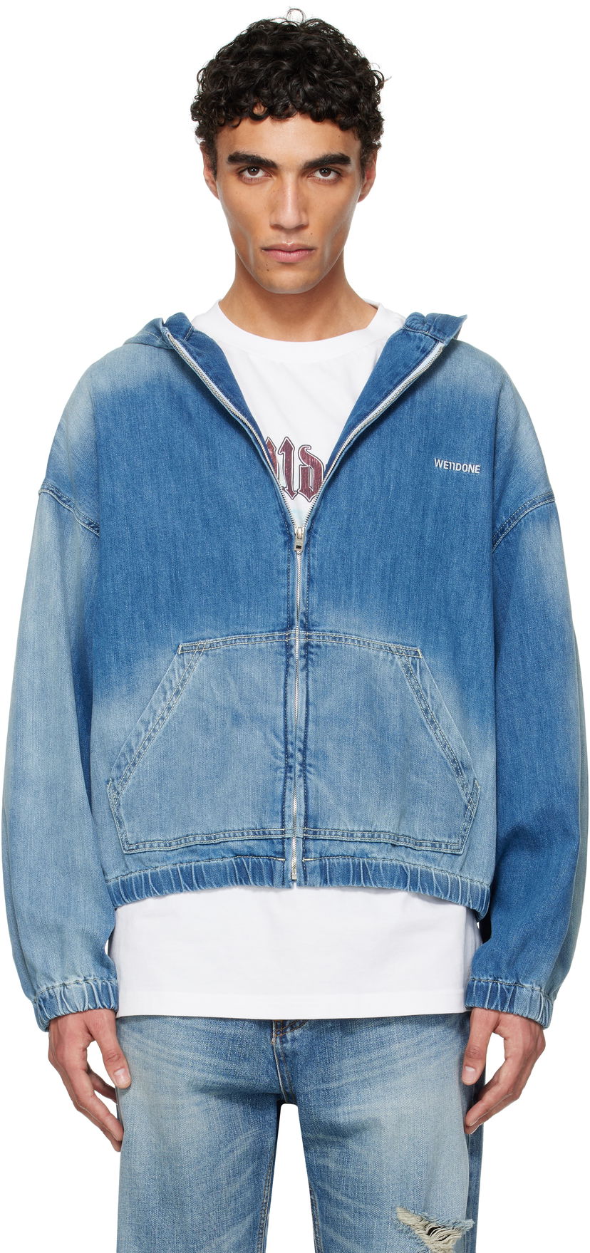Jakna We11done We11done Zip-Up Denim Hoodie Modra | WD-DJ1-25-317-U-BL
