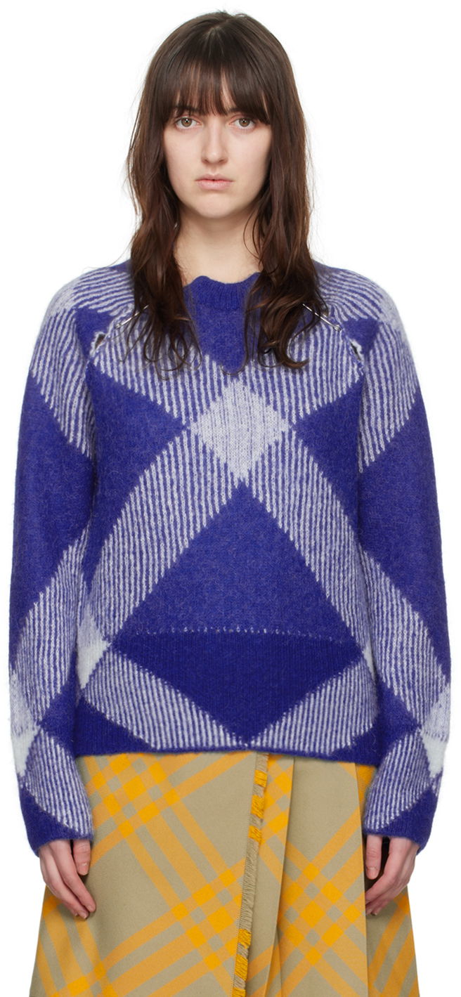 Pleteni pulover Burberry Check Sweater Modra | 8076250
