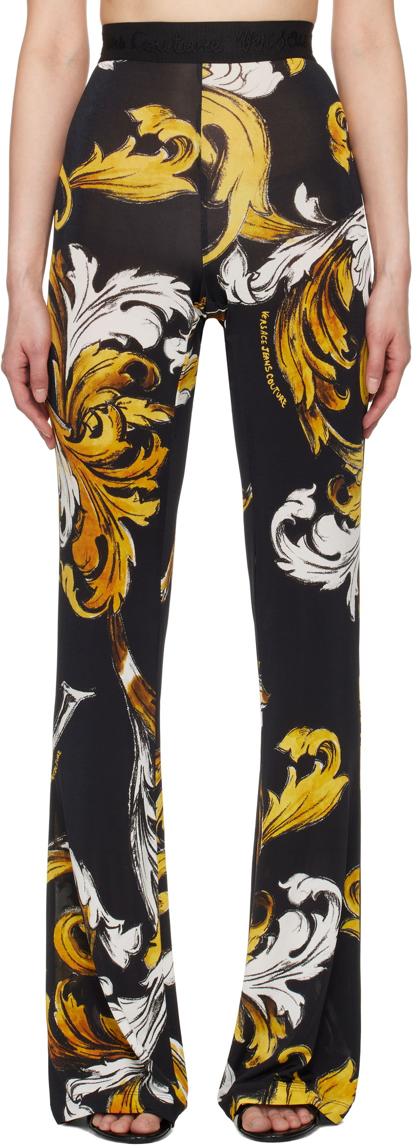 Pajkice Versace Versace Jeans Couture Flared Baroque Print Leggings Črna | E78HAC107_EJS471