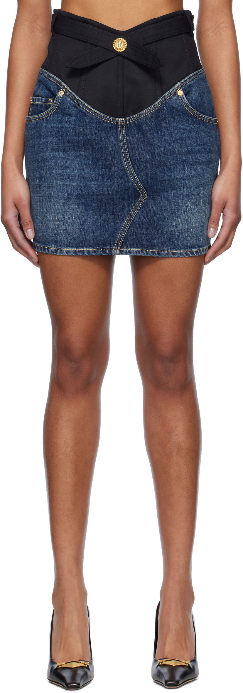Krila Balmain Balmain Crêpe and Denim Miniskirt Modra | EF1LBA56DF25
