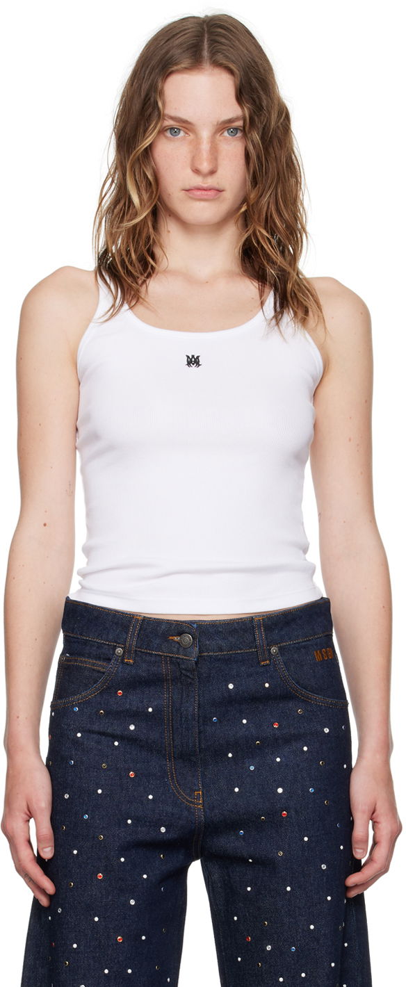 Majica brez rokavov AMIRI White MA Embroidered Tank Top Bela | AWJYTT1005