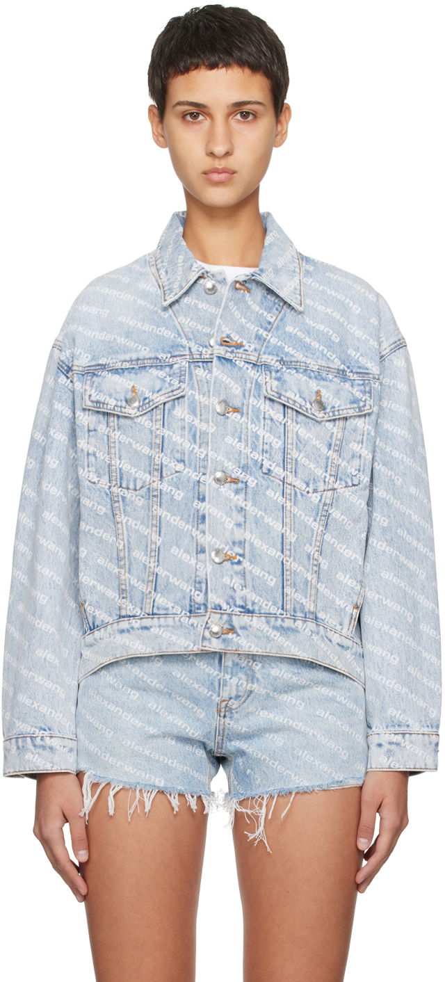 Jakna Alexander Wang Falling Back Allover-Logo Denim Jacket Modra | 4DC2202756