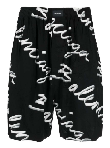 Kratke hlače Balenciaga Scribble Logo Bermuda Shorts Črna | 672410TML131070
