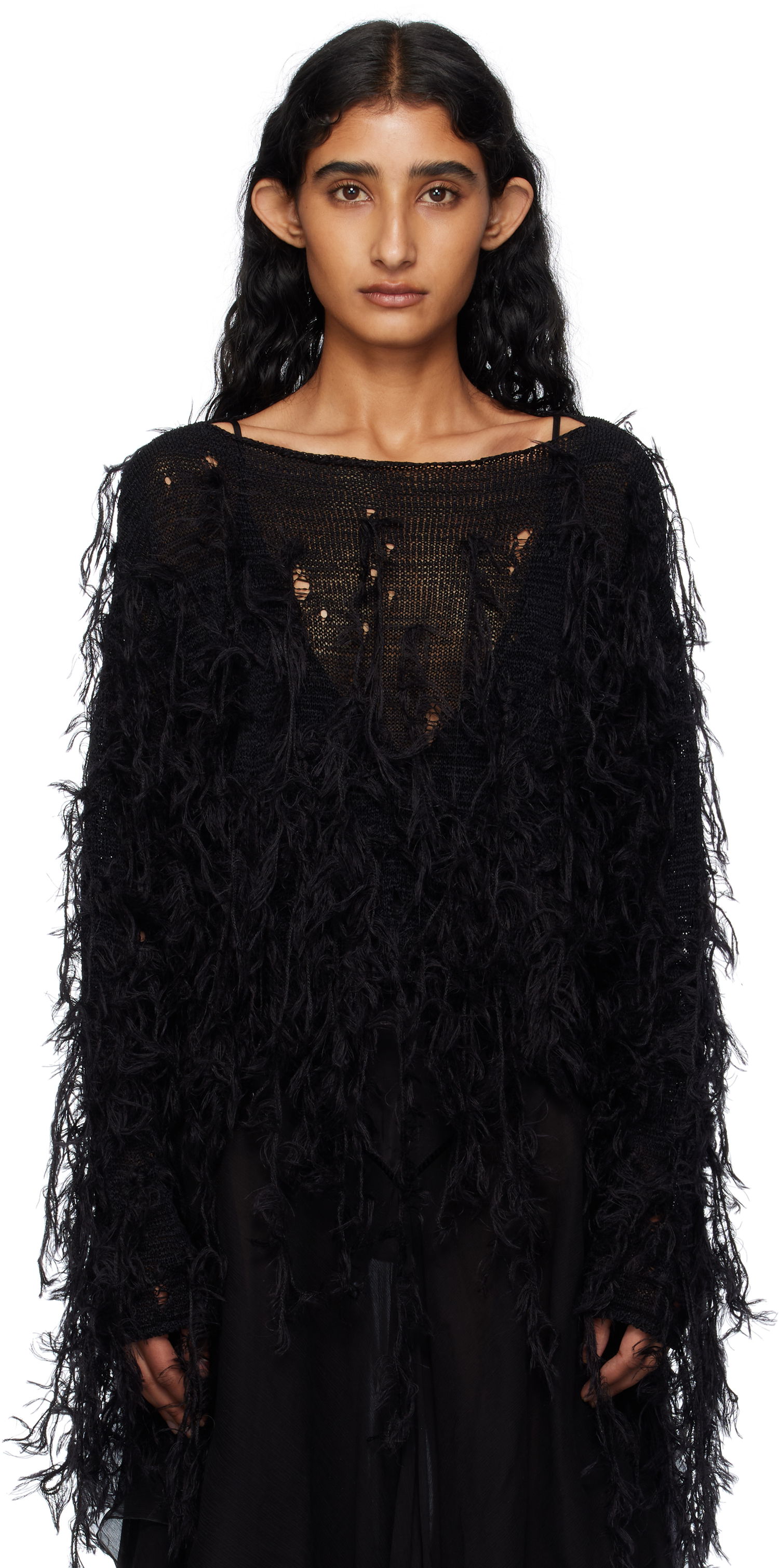 Pleteni pulover Ann Demeulemeester Ann Demeulemeester Vilta Distressed Knit Sweater Črna | B0012850-KN064-099, 0
