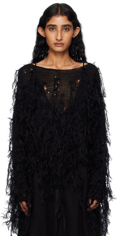 Pleteni pulover Ann Demeulemeester Ann Demeulemeester Vilta Distressed Knit Sweater Črna | B0012850-KN064-099, 0