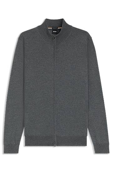 Pleteni pulover BOSS Virgin Wool Zip-Up Cardigan with Embroidered Logo Siva | 50476347