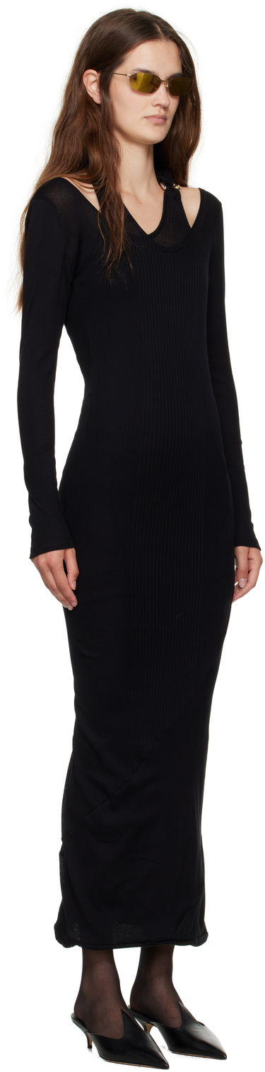 Obleke Jean Paul Gaultier Jean Paul Gaultier Ribbed Twisted Double Layer Piercing Midi Dress Črna | 25/03-W-DR014-J000-00, 1