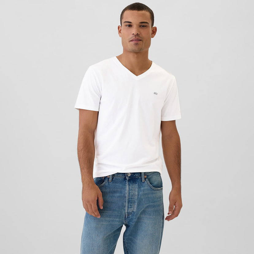 Majica GAP T-shirt Micro Logo Vneck Tee White Global S Bela | 502020-02