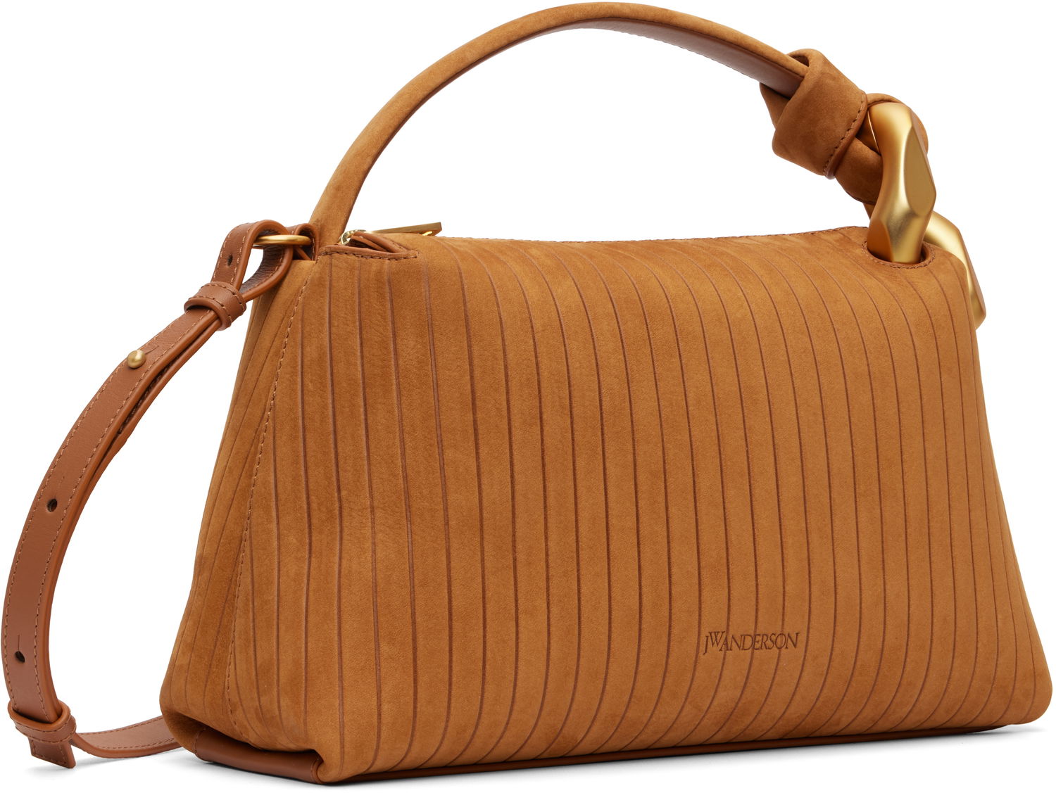 Torba za čez ramo JW Anderson The JWA Corner Pleated Suede Shoulder Bag with Sculptural Chain Handle Rjava | HB0755-LA0375, 1