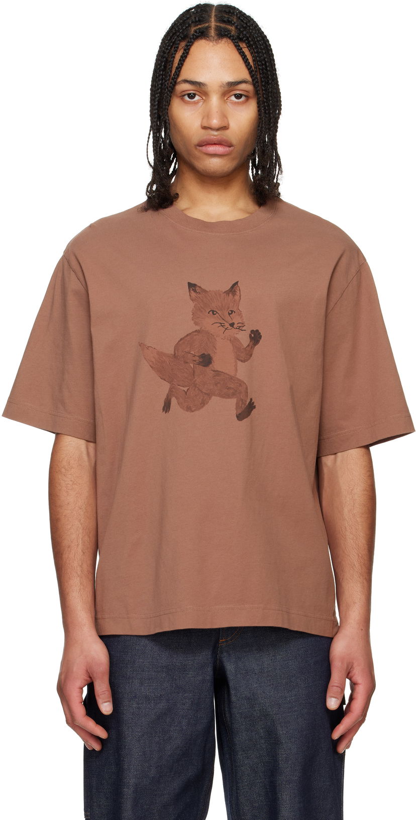 Majica MAISON KITSUNÉ Maison Kitsuné Speedy Fox Print Oversize T-Shirt Rjava | OM00109KJ0008