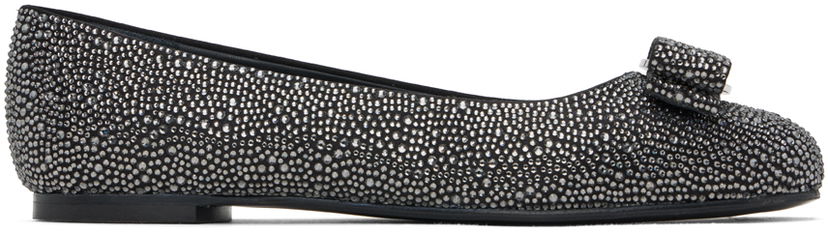 Nega čevljev FERRAGAMO Salvatore Ferragamo Varina Crystal Embellished Ballerina Flats Črna | 01H714 - 771895