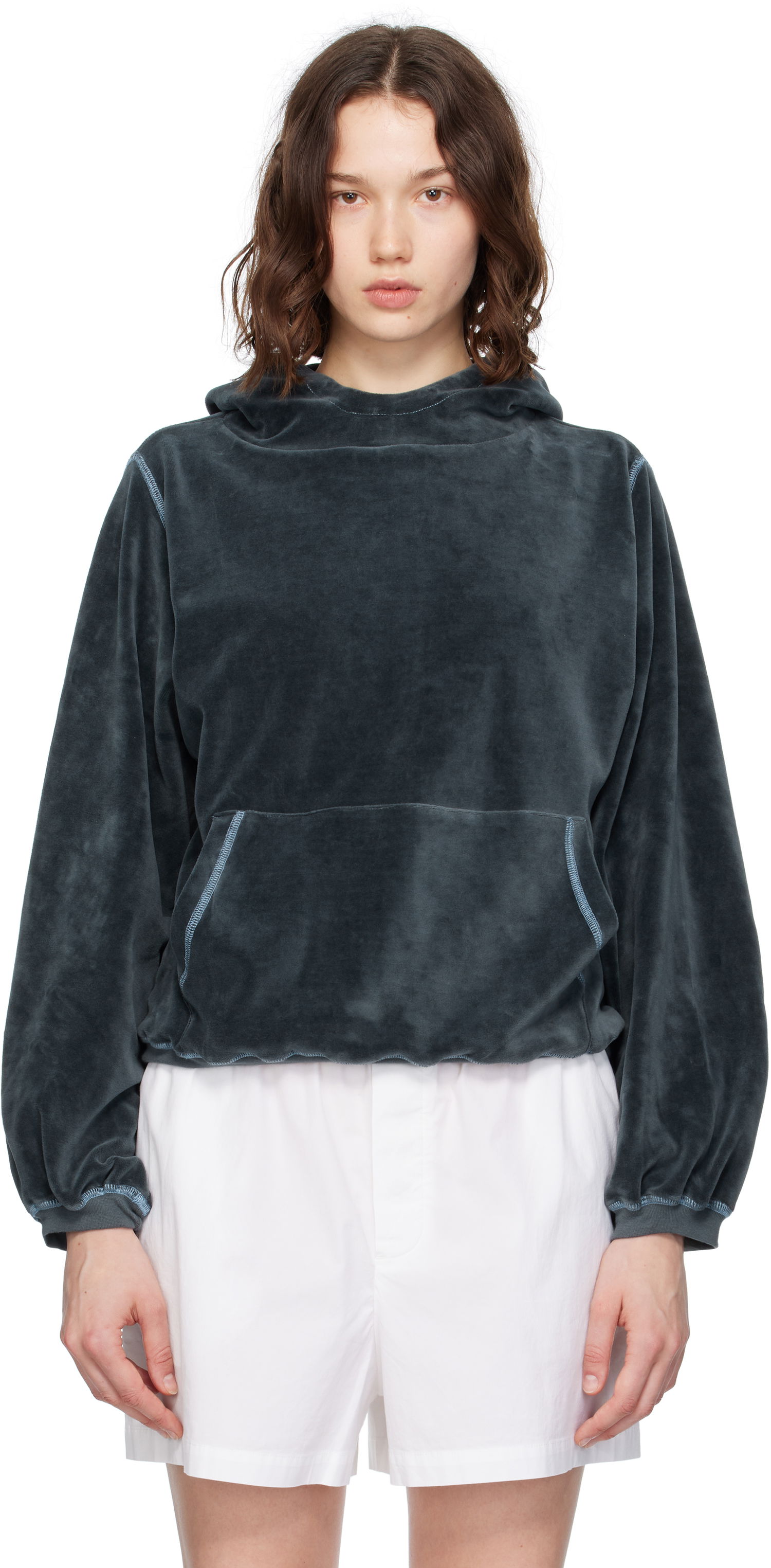 Pulover Baserange Baserange Pillow Velour Hoodie Siva | FPIH-VE-SU25, 0