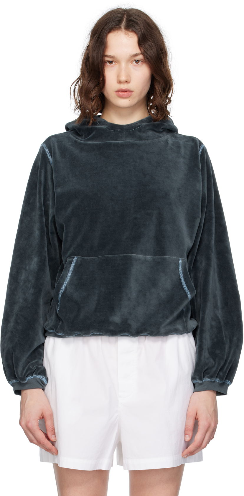 Pulover Baserange Baserange Pillow Velour Hoodie Siva | FPIH-VE-SU25