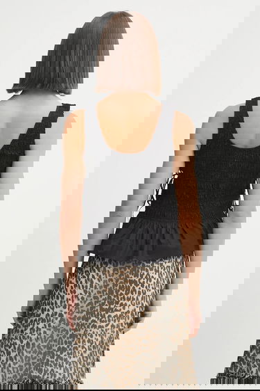 Majica brez rokavov GANNI GANNI Smocked Tie-String Top Črna | W0565, 2