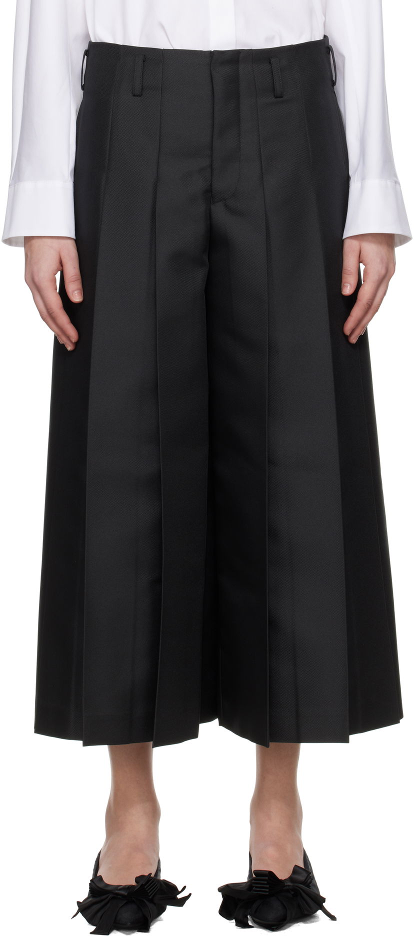 Hlače Comme des Garçons Comme des Garçons Gabardine Pleated Cropped Trousers Črna | GO-P009-S25