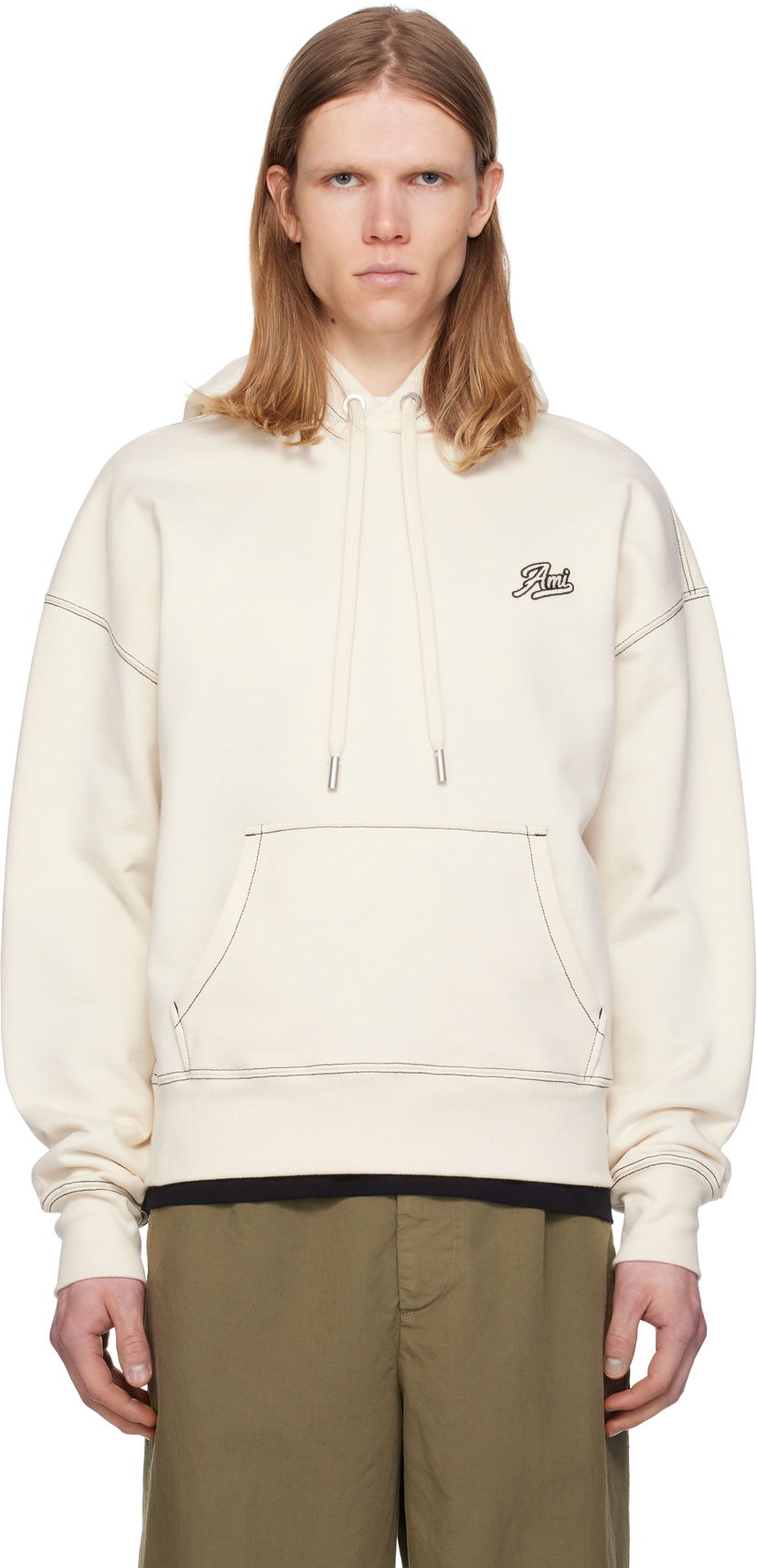 Pulover AMI AMI Paris Cotton 'Ami' Signature Hoodie Bež | HSW229.JE0098