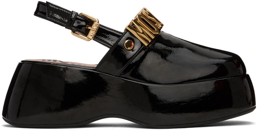 Modni dodatki Moschino Moschino Maxi Lettering Wedge Mules Črna | MA10307I1I MH5 000