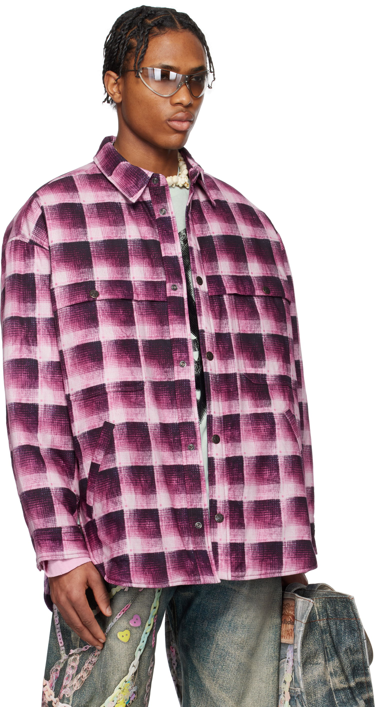 Srajce Acne Studios Acne Studios Check Button-Up Shirt Roza | B90814-, 1