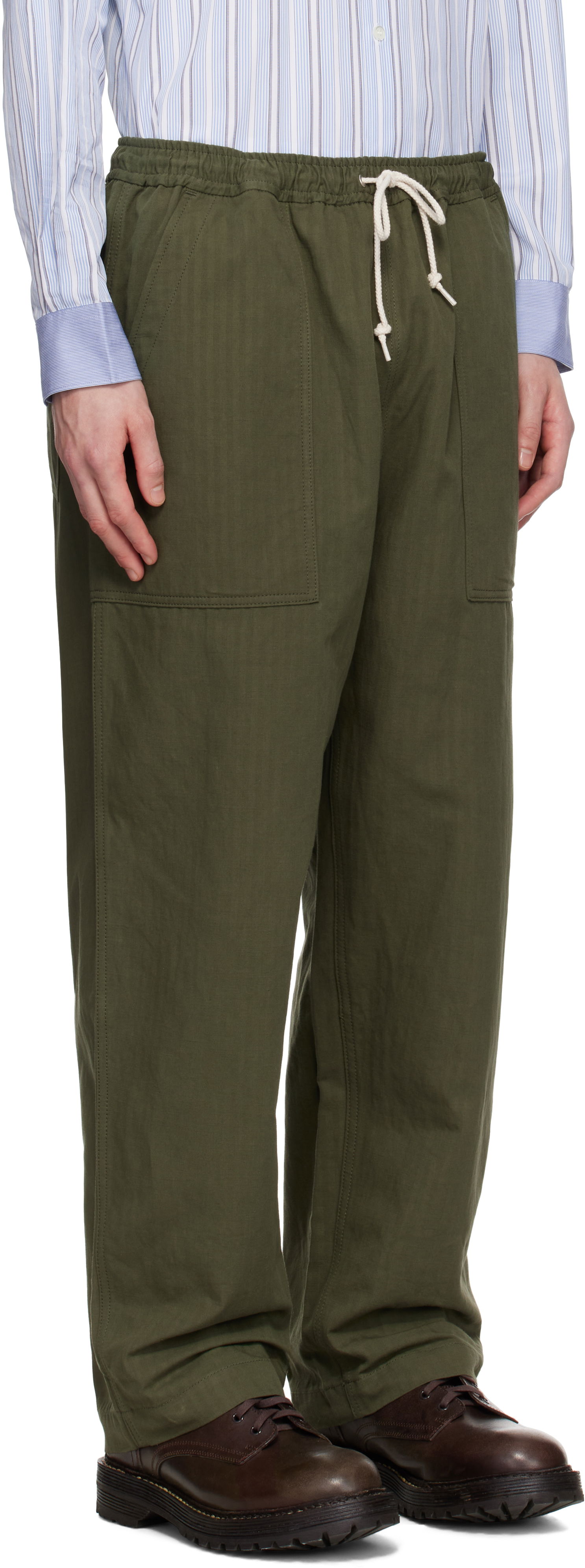 Cargo hlače Comme des Garçons Comme des Garçons Homme Linen Herringbone Drawstring Trousers Zelena | HO-P019-051, 1