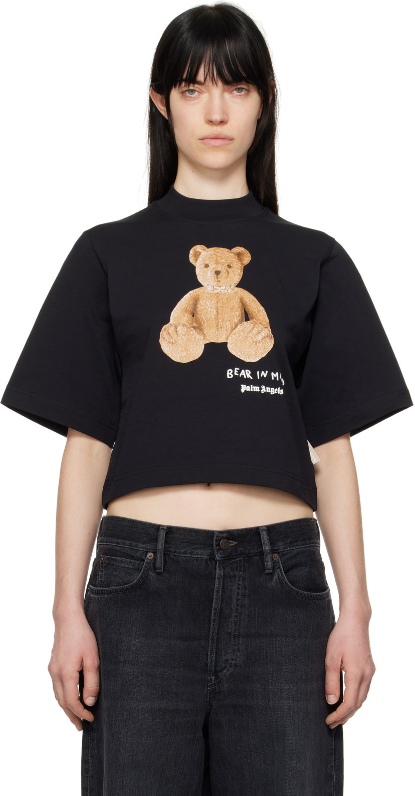 Krop-top Palm Angels Palm Angels 'Bear In Mind' Cropped T-Shirt Črna | PWAA020S25JER0051060