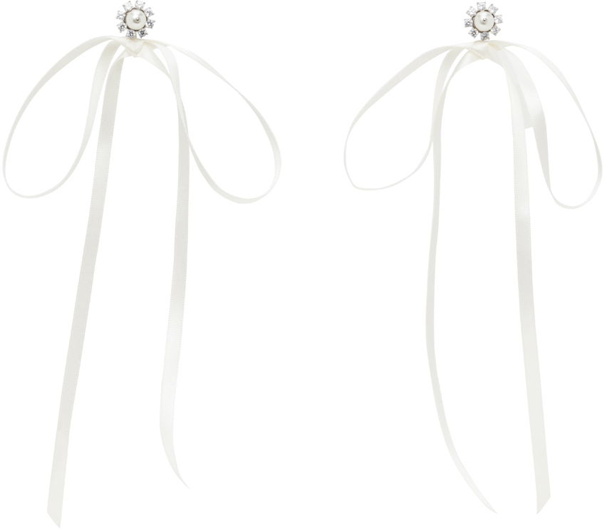 Uhani Simone Rocha Simone Rocha Double Ended Daisy Bow Ribbon Earrings Bela | ERG497 0906, 0