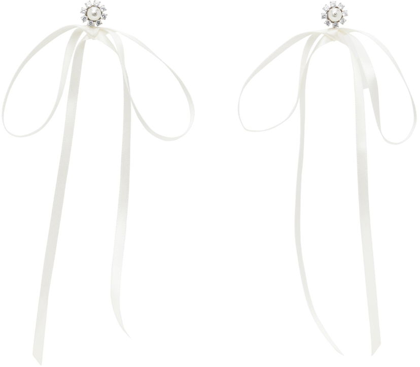 Uhani Simone Rocha Simone Rocha Double Ended Daisy Bow Ribbon Earrings Bela | ERG497 0906