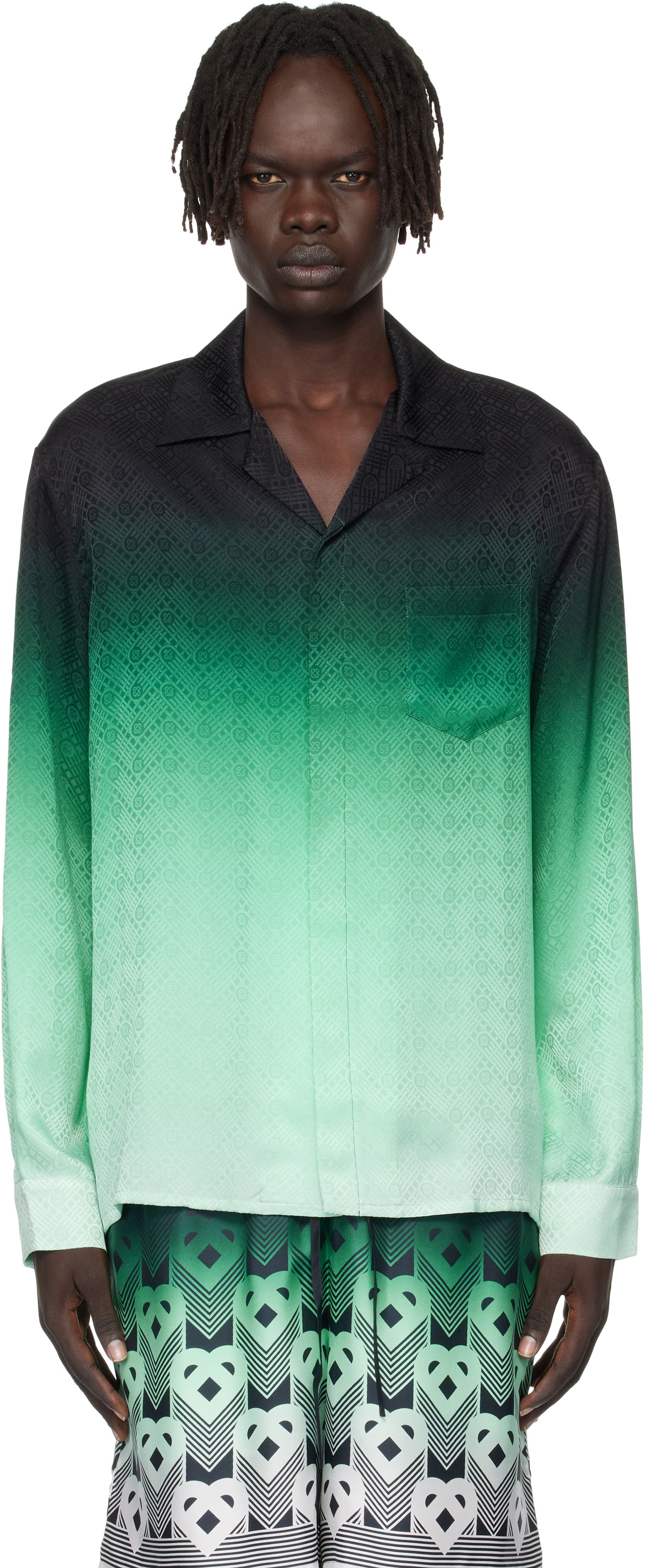 Srajce Casablanca Casablanca Ping Pong Silk Long Sleeve Shirt Zelena | U-MPF25-SH-006-03, 0