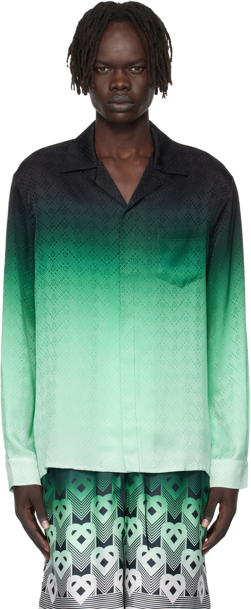 Srajce Casablanca Casablanca Ping Pong Silk Long Sleeve Shirt Zelena | U-MPF25-SH-006-03