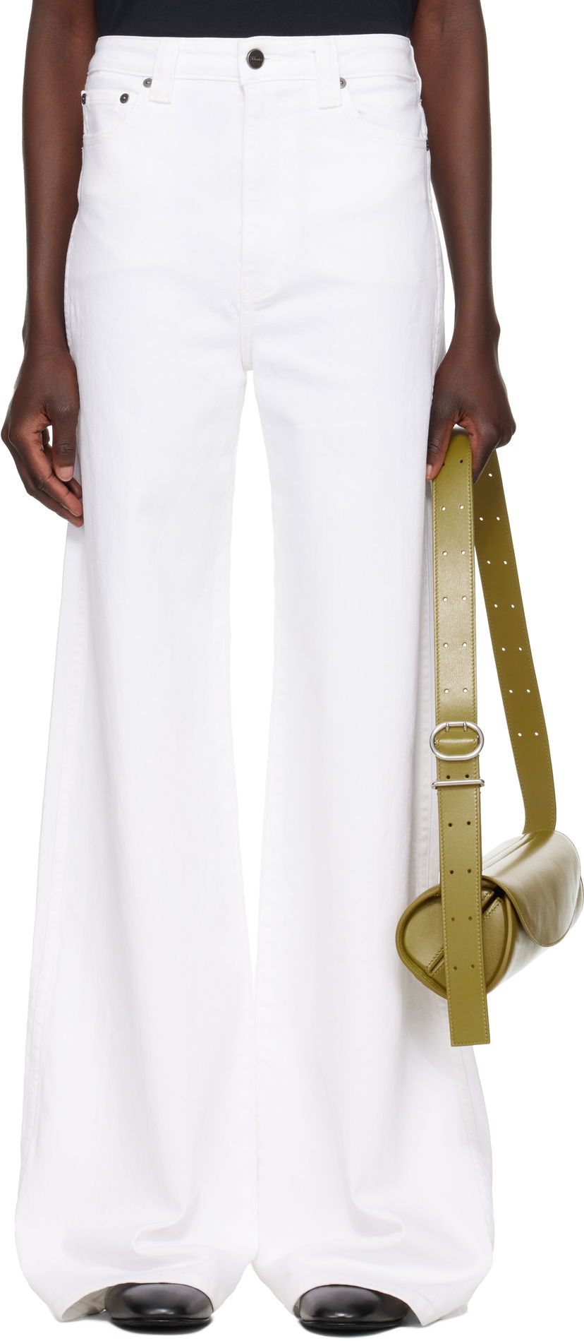 Kavbojke Khaite Dane High-Waisted Wide-Leg Flared Stretch Jeans Bela | 1170902100