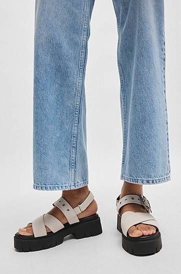 Modni dodatki BOSS Suede Sandals with Buckled Strap and Chunky Sole Bela | 50541753, 1