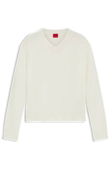 Pleteni pulover BOSS Wool Blend V-Neck Sweater with Logo Bela | 50545092