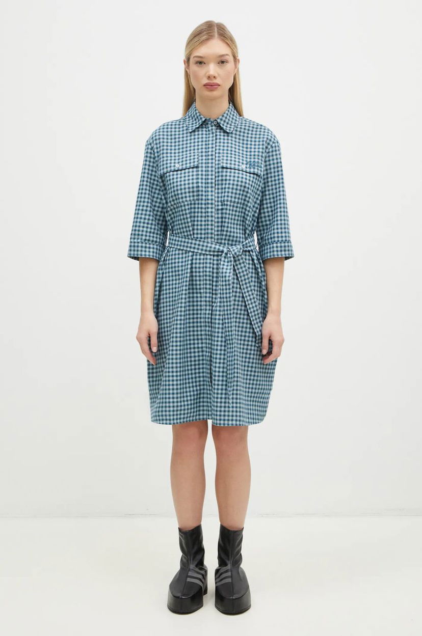 Obleke MAISON KITSUNÉ Maison Kitsuné Double Pocket Mini Oversize Dress Modra | NW01620WC5015