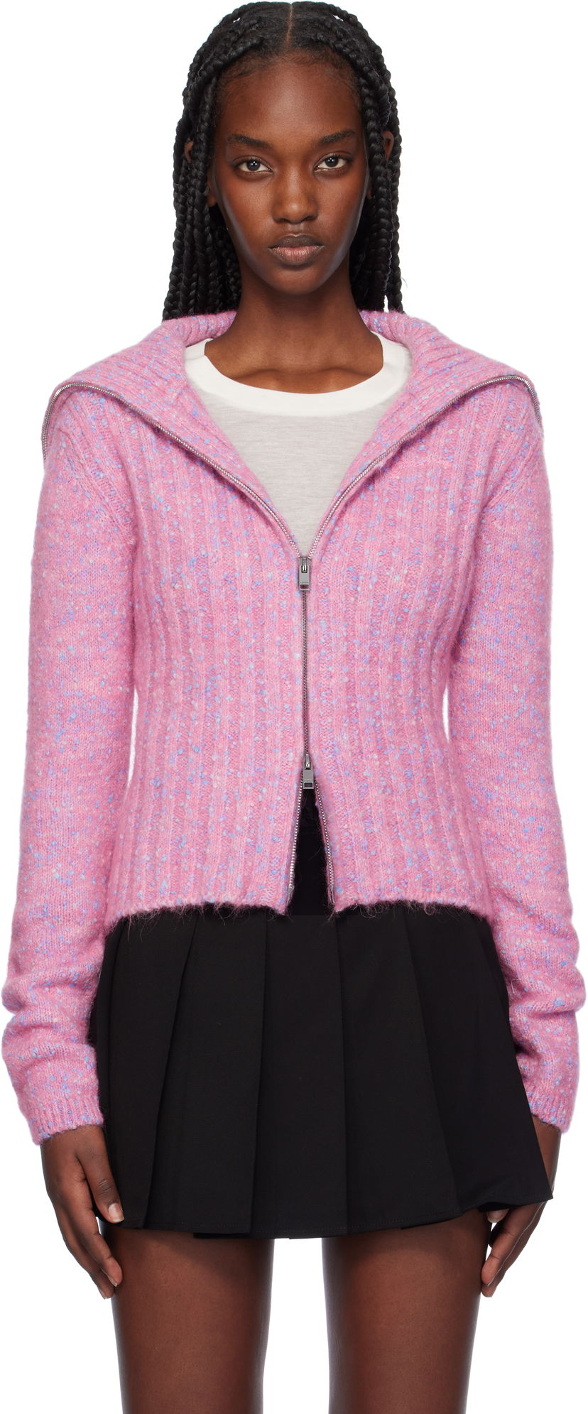 Pleteni pulover GANNI Speckled Knit Zip Cardigan Roza | K2331