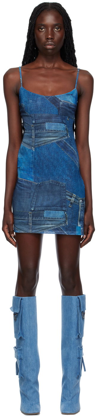 Obleke Miaou Miaou Anya Denim Print Mini Dress Modra | 5026PM1DEN