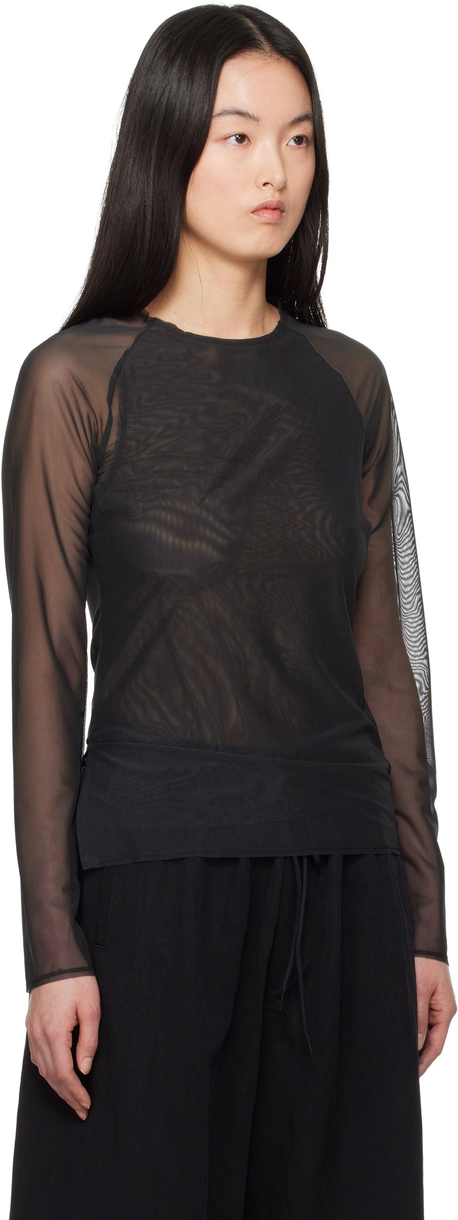 Majica Y-3 Y-3 Mesh Fitted Long Sleeve T-Shirt Črna | JD1455, 1