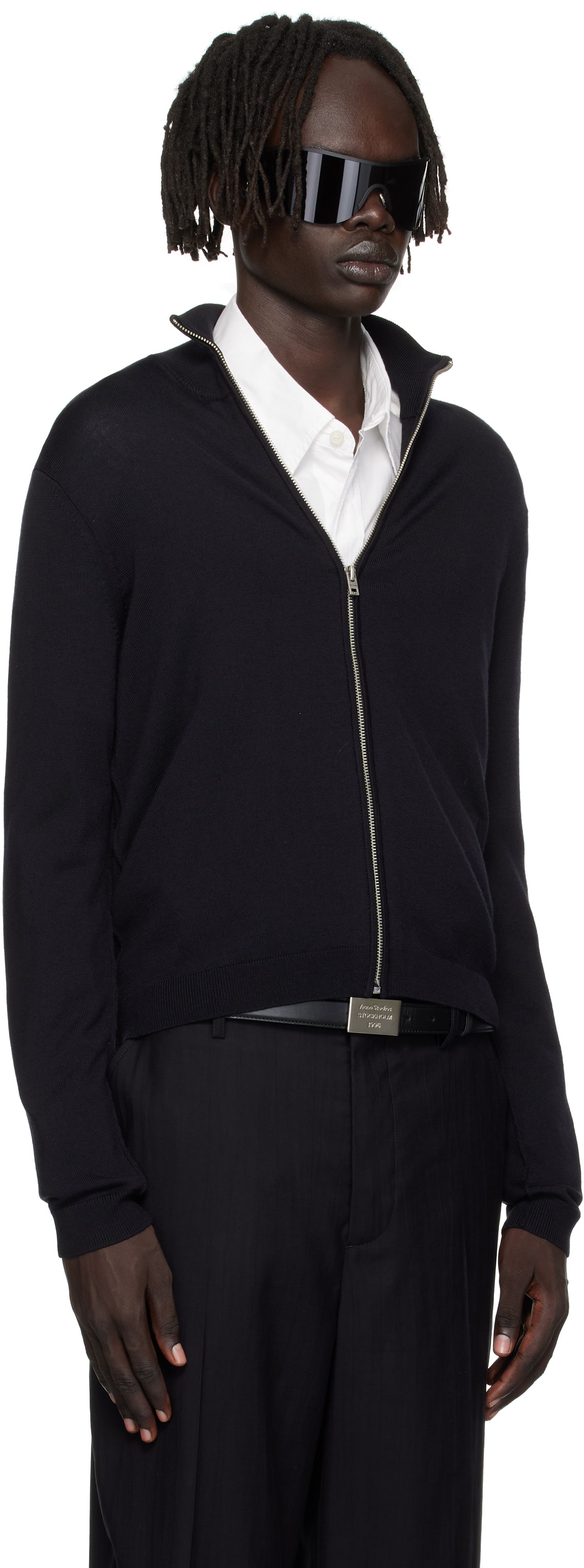 Pleteni pulover Acne Studios Zip Up Cardigan Črna | B60365-, 1