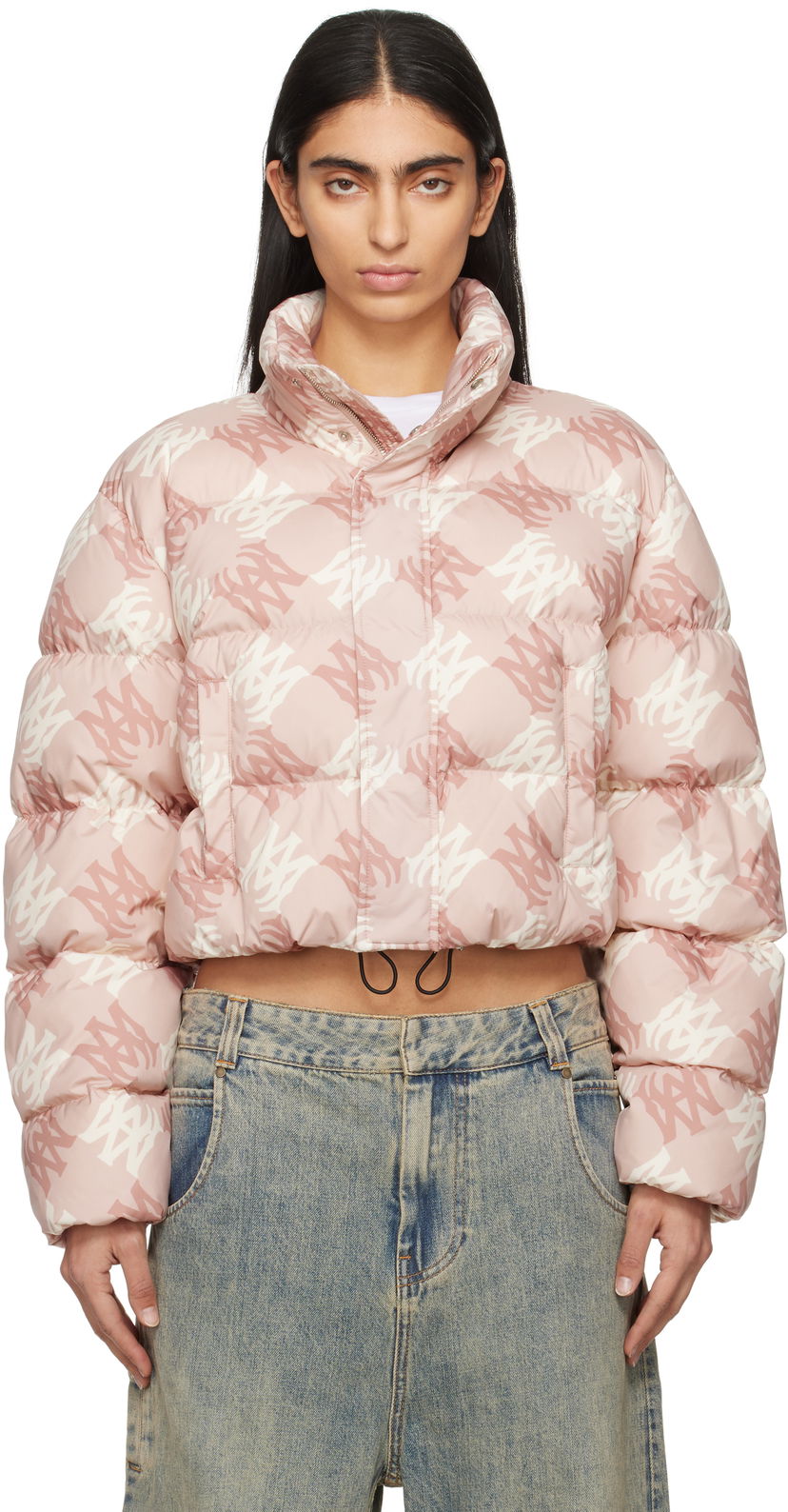 Puhovka AMIRI Quad Logo Print Cropped Puffer Jacket Roza | AWOUDW1001