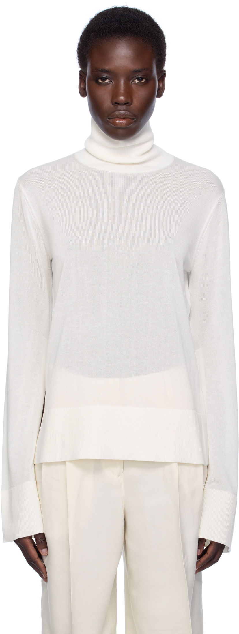 Pleteni pulover TOTEME TOTEME Slit Sleeve Turtleneck Bela | 253-WRT0535-YA0079