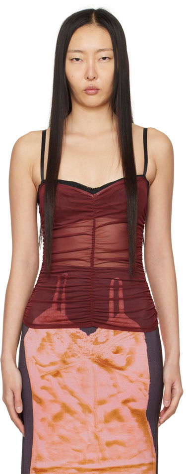 Majica brez rokavov Miaou Miaou Renzo Ruched Mesh Tank Top Rdeča | 7064PM1RUS, 0