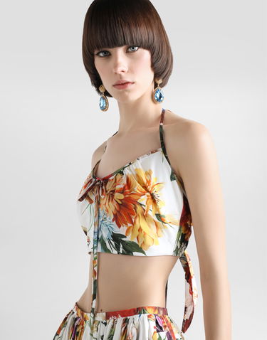Krop-top Dolce & Gabbana Dolce & Gabbana Flower-Print Halter Poplin Crop Top Večbarvna | F7BB7THS5TRHA5PC, 3
