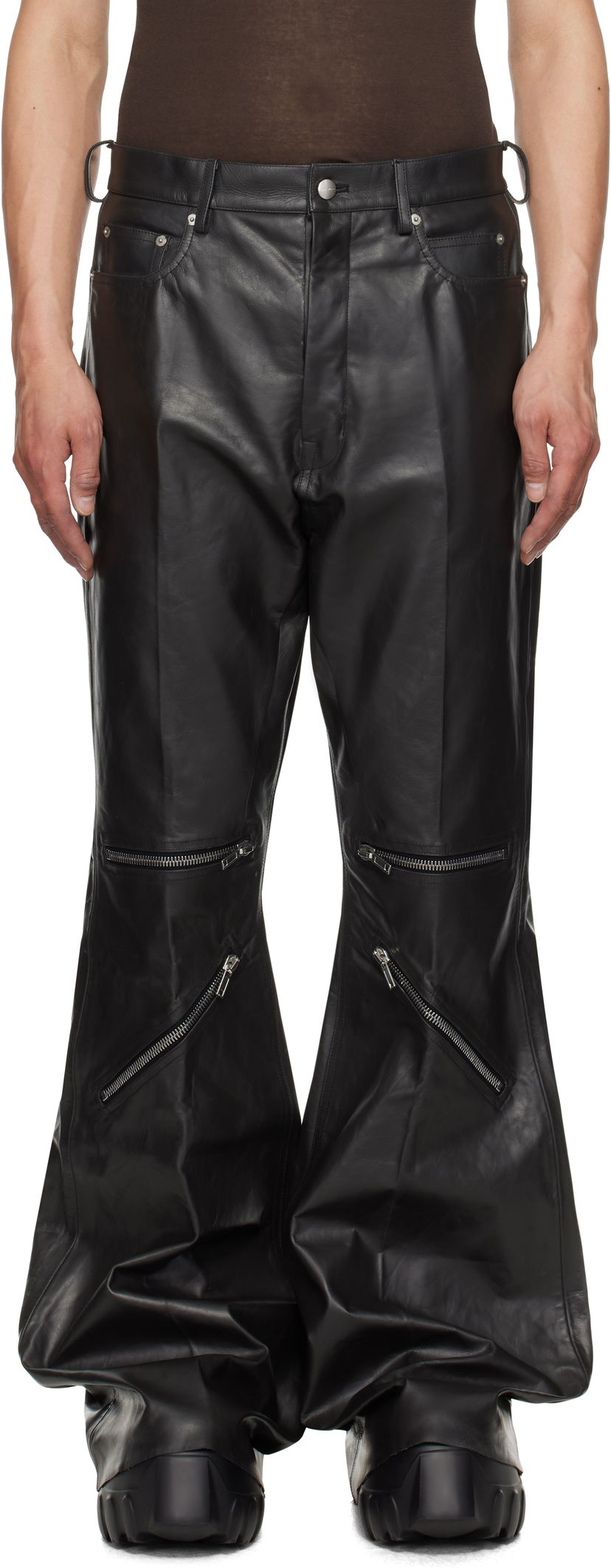 Hlače Rick Owens Rick Owens Hollywood Bolan Cargo Leather Pants Črna | RU01E5336 LTP